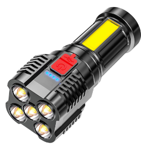 ABS Waterproof 5 LED Military Flashlight - USB Charging 4 COB Modes For Outdoor