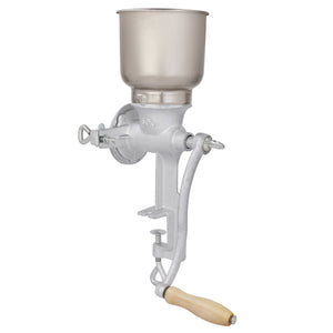 Hand crank grain mill side view