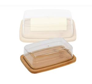 Square Bamboo Butter Dish Creative Rectangular with Glass Lid for Home