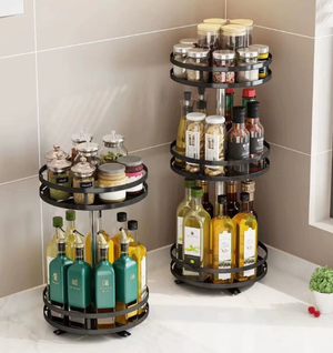 360-degree rotating kitchen storage rack - versatile multi-functional dishware storage rack for home countertops