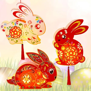 1pc Red Easter Rabbit Bunny Lantern, Handmade Lightweight Lantern, Bunny Lamp, Chinese Paper Lantern, Chinese New Year S