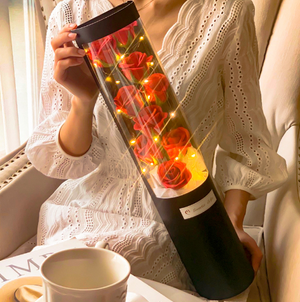 1pc Artificial Flower Rose Gift Girl Valentine'S Day With Glass Dome Led Light Simulation Flowers Perfect Gift For Girls